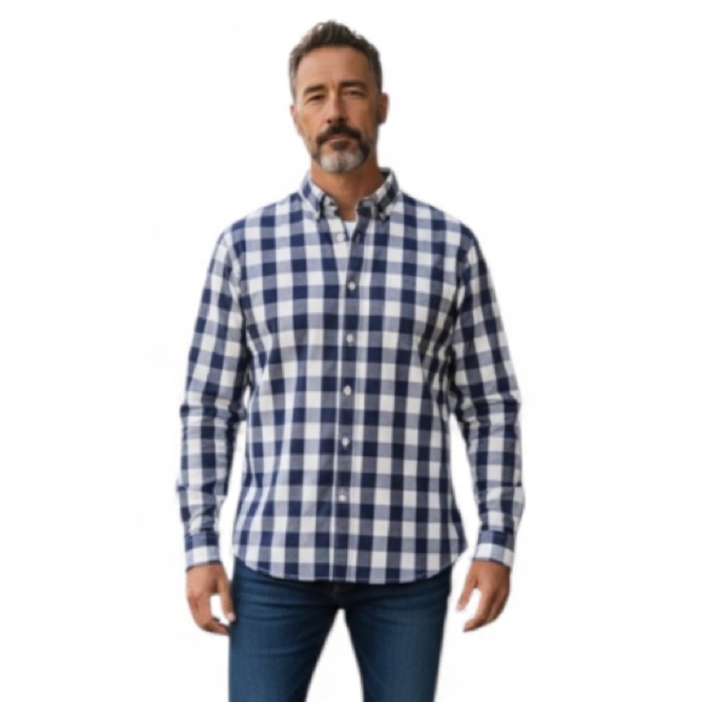 Crown & Ivy Men's Blue and White Checkered Shirt size Xl